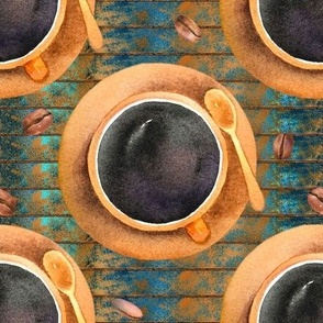coffee time gold cup blue brown background FLWRHT