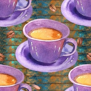 coffee time purple cup blue brown background FLWRHT