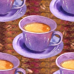 coffee time purple cup burgundy gold background FLWRHT