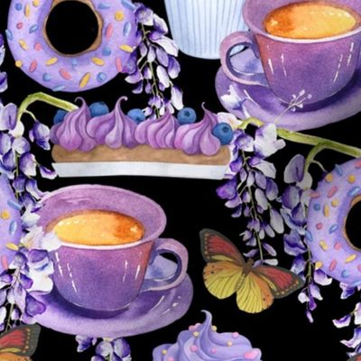 WISTERIA COFFEE PASTRIES PURPLE BLACK FLWRHT