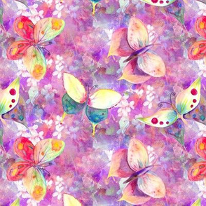 mini BUTTERFLIES ON FLOWERS FIELDS PURPLE PINK AQUA PSMGE