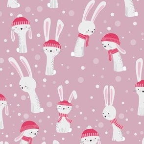 Cute Bunnies in the Snowfall - Pink
