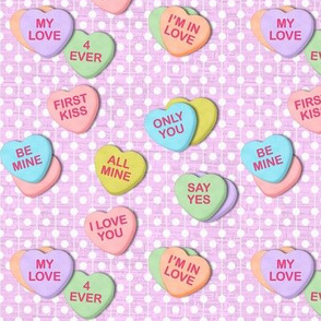 Valentine Candy Hearts on pink
