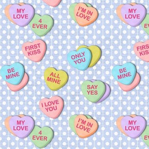 Valentine Candy Hearts on blue