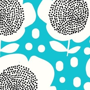 Posy Dots_Large_WhtBlk/Teal