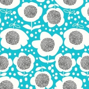 Posy Dots_Small_WhtBlk/Teal