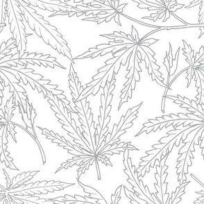 Sweet Leaf - Hand Drawn Outline Cannabis Leaf - Marijuana Pot Plant - White & Gray