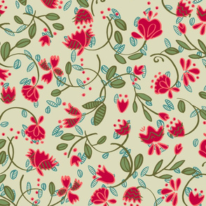 Modern graphic bohemian floral pattern_romantic garden bedding for spring_green and pink_large scale