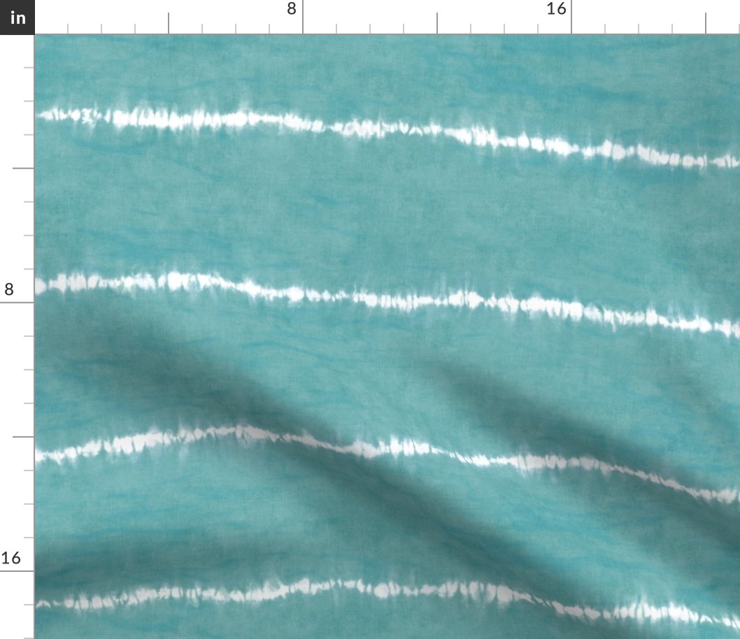 Shibori Stripes on Turquoise Linen Pattern (large scale) | Wide Ori Nui fabric in bright aqua blue, Japanese shibori, blue green tie dye stripes, rustic fabric, turquoise and white.