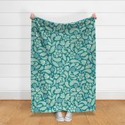 Dream flowers - Teal, celadon - Big