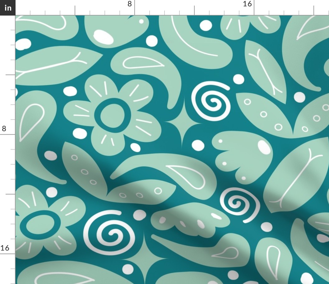 Dream flowers - Teal, celadon - Big