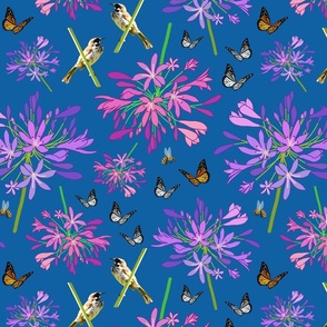 Agapanthus Enchantment (butterflies, birds + bees) - ocean blue, medium