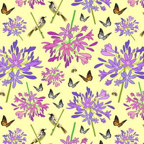 Agapanthus Enchantment (butterflies, birds + bees) - pastel yellow, medium