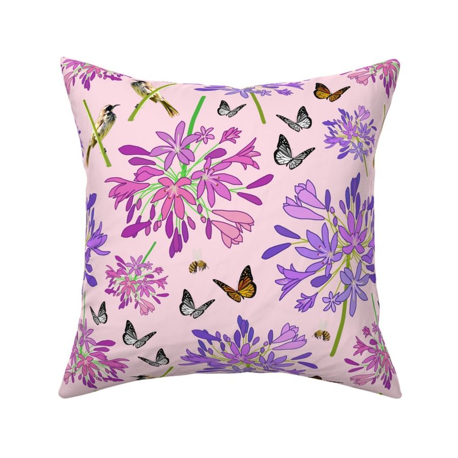 Agapanthus Enchantment (butterflies, birds + bees) - pastel pink, medium