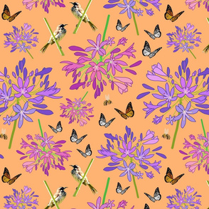 Agapanthus Enchantment (butterflies, birds + bees) - terracotta, medium