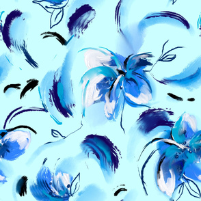 Blue  flowers watercolour pattern 