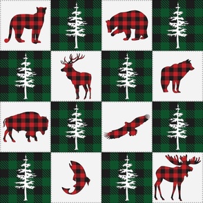 forest animals red green buffalo check 2