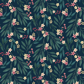 BLOOMS AND BRANCHES DARK NAVY SMALL
