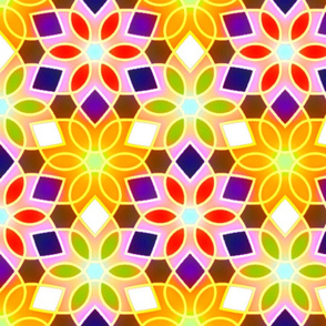 Rainbow Chakras Mandala - Petal Kaleidoscope Hexagon Flower Pastel Crystals - Large - White Rhomb