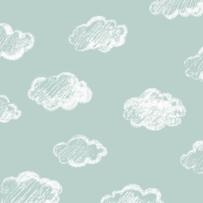 White Chalk Clouds On Mint Blue Background