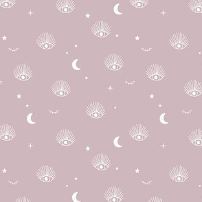 Boho universe third eye watching magical nursery dreams design flirt moon and stars mauve lilac white