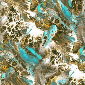 color call fluid painting waves golden turquoise