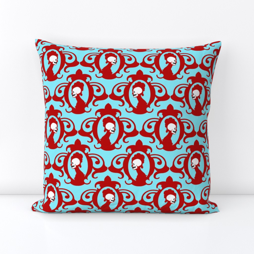 Flourish Red on Pale Turquoise