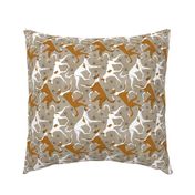 Trotting Ibizan hounds and paw prints - faux linen