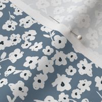 Sweet poppy flowers boho blossom summer design  liberty london style nursery pattern stone blue white
