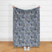 Trotting Afghan Hounds and paw prints - faux denim