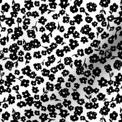 Sweet poppy flowers boho blossom summer design  liberty london style nursery pattern monochrome black and white