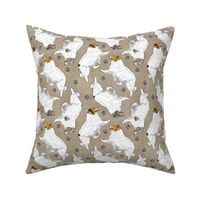 Trotting Color head white rough coated Collies and paw prints - faux linen