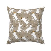 Trotting Color head white smooth coated Collies and paw prints - faux linen