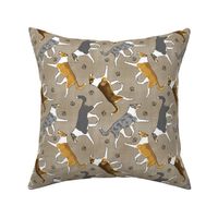 Trotting smooth coated Collies and paw prints - faux linen