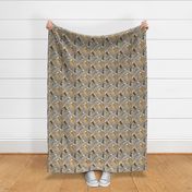 Trotting smooth coated Collies and paw prints - faux linen