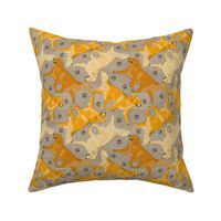 Trotting Golden Retrievers and paw prints - faux linen