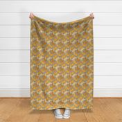 Trotting Golden Retrievers and paw prints - faux linen