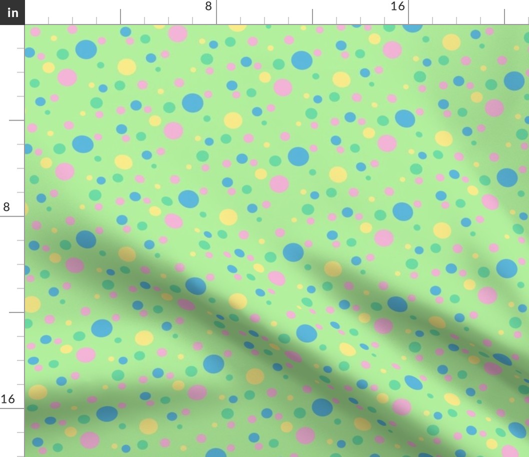 Pink Blue Yellow Dots on Light Green