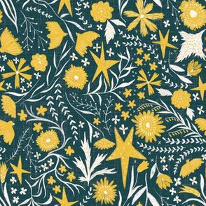 small scale - garden of stars - navy and goldenrod