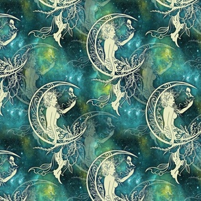 MERMAID ON MOON NEBULA SKY TURQUOISE