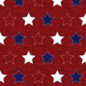Red White and Blue Stars Red Fabric Look Background - Large Scale