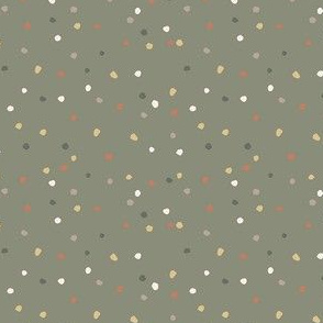 Earth tone small dots on grey green olive background