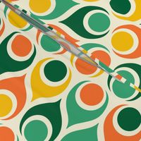 Retro 70s atomic teardrops circles colorful orange green mid-century modern