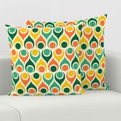 Retro 70s atomic teardrops circles colorful orange green mid-century modern