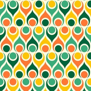 Retro 70s atomic teardrops circles colorful orange green mid-century modern