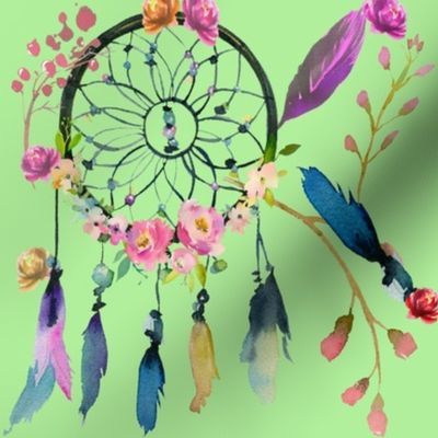 Watercolor Dreamcatcher on Green