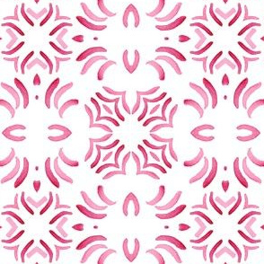 Delicate Watercolor Traditional Flamingo Pink and White Geometric