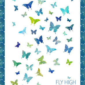 Fly high baby blanket with blue and green butterflies