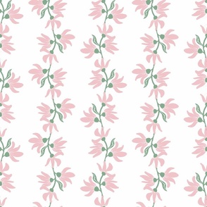 Floral stripe in pastel pink and green floral  on white  romantic cottage decor