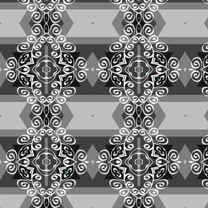 White on Charcoal and Gray Repeating Motif